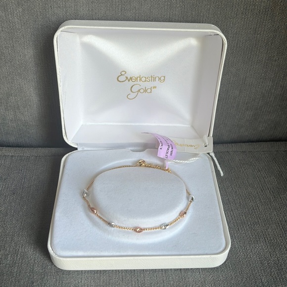 Everlasting Gold 10K Tri-Tone Bead Station Gold Bracelet - Picture 1 of 4